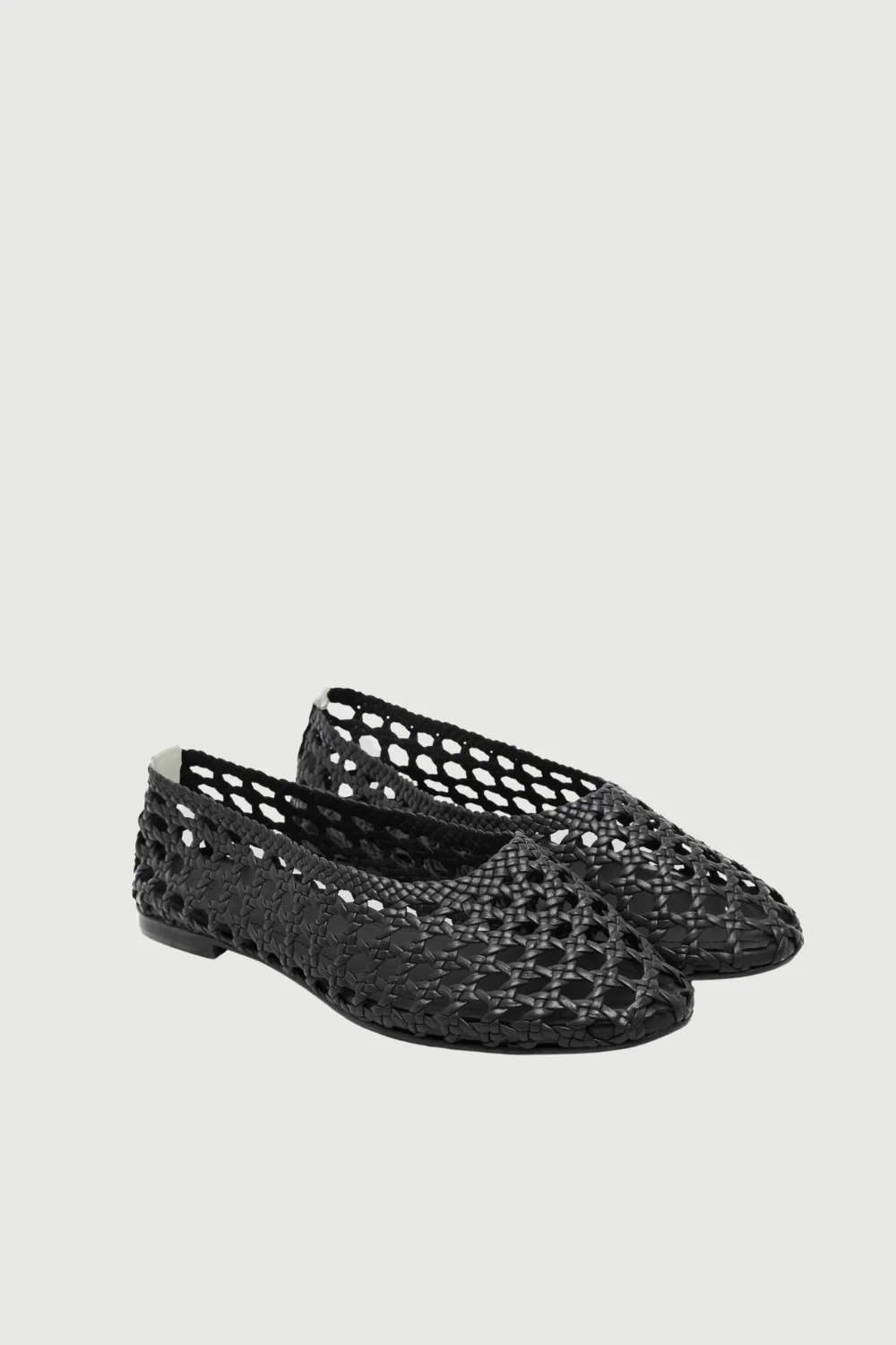 Ava Ballet Flats in Black & White Woven Leather - Image 3