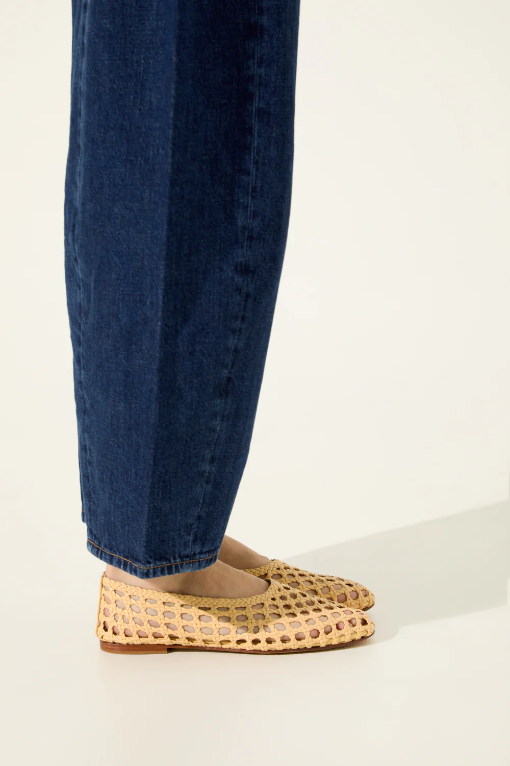 Ava Ballet Flats in Vanilla Woven Leather - Image 4