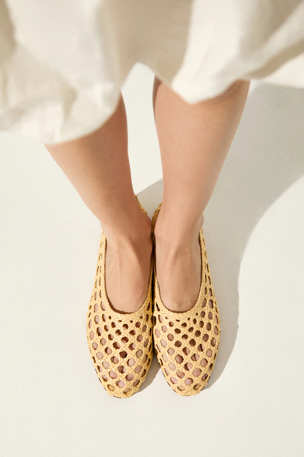 Ava Ballet Flats in Vanilla Woven Leather - Image 6