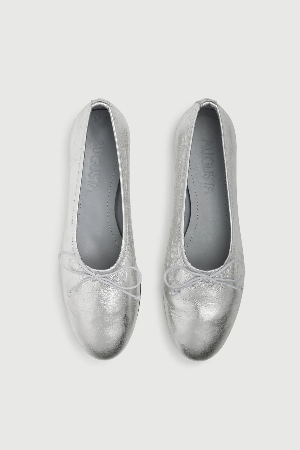 Ava Ballet Flats in Silver Leather - Image 3
