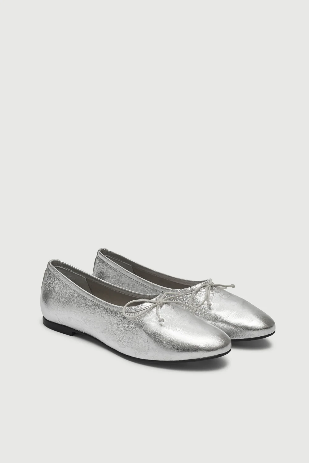 Ava Ballet Flats in Silver Leather - Image 5