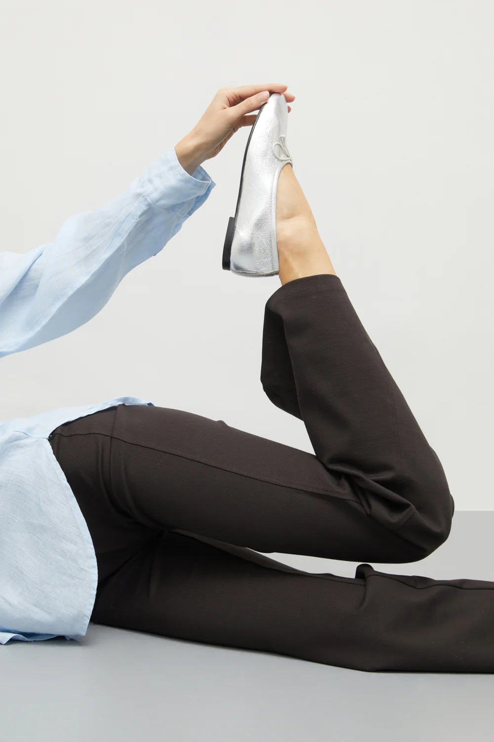 Ava Ballet Flats in Silver Leather - Image 6