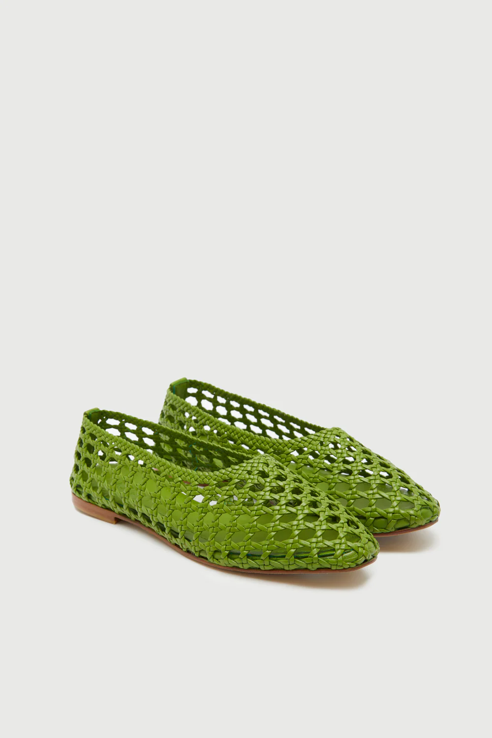 Ava Ballet Flats in Green Woven Leather - Image 3