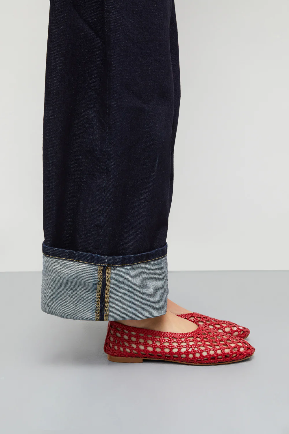 Ava Ballet Flats in Red Woven Leather - Image 4