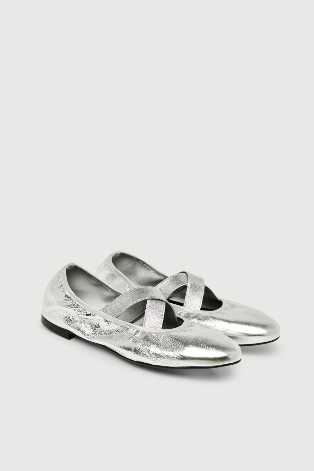 Bettina Ballet Flats in Silver Leather - Image 3