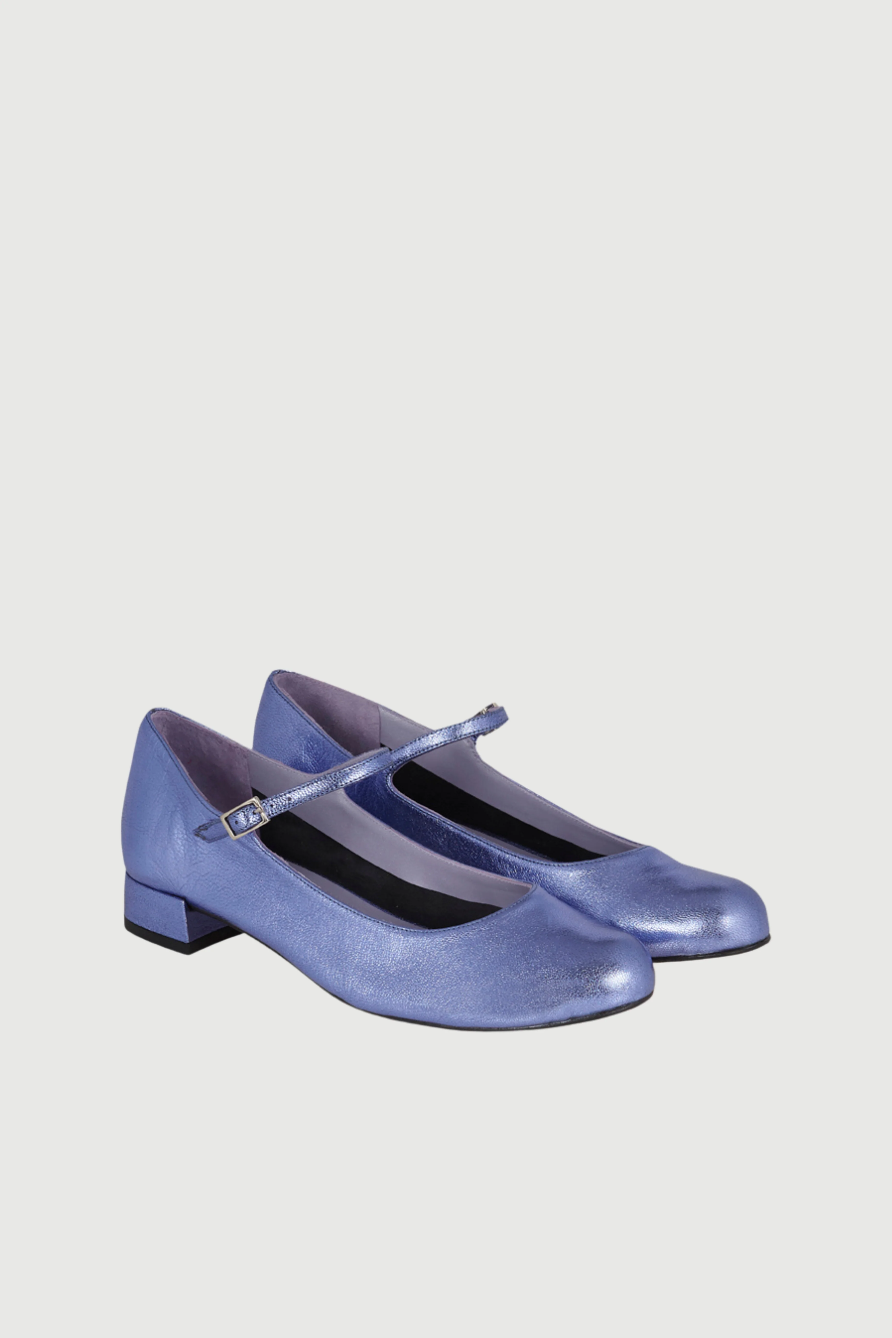 Emilia Mary Janes in Blue Metallic Leather - Image 3
