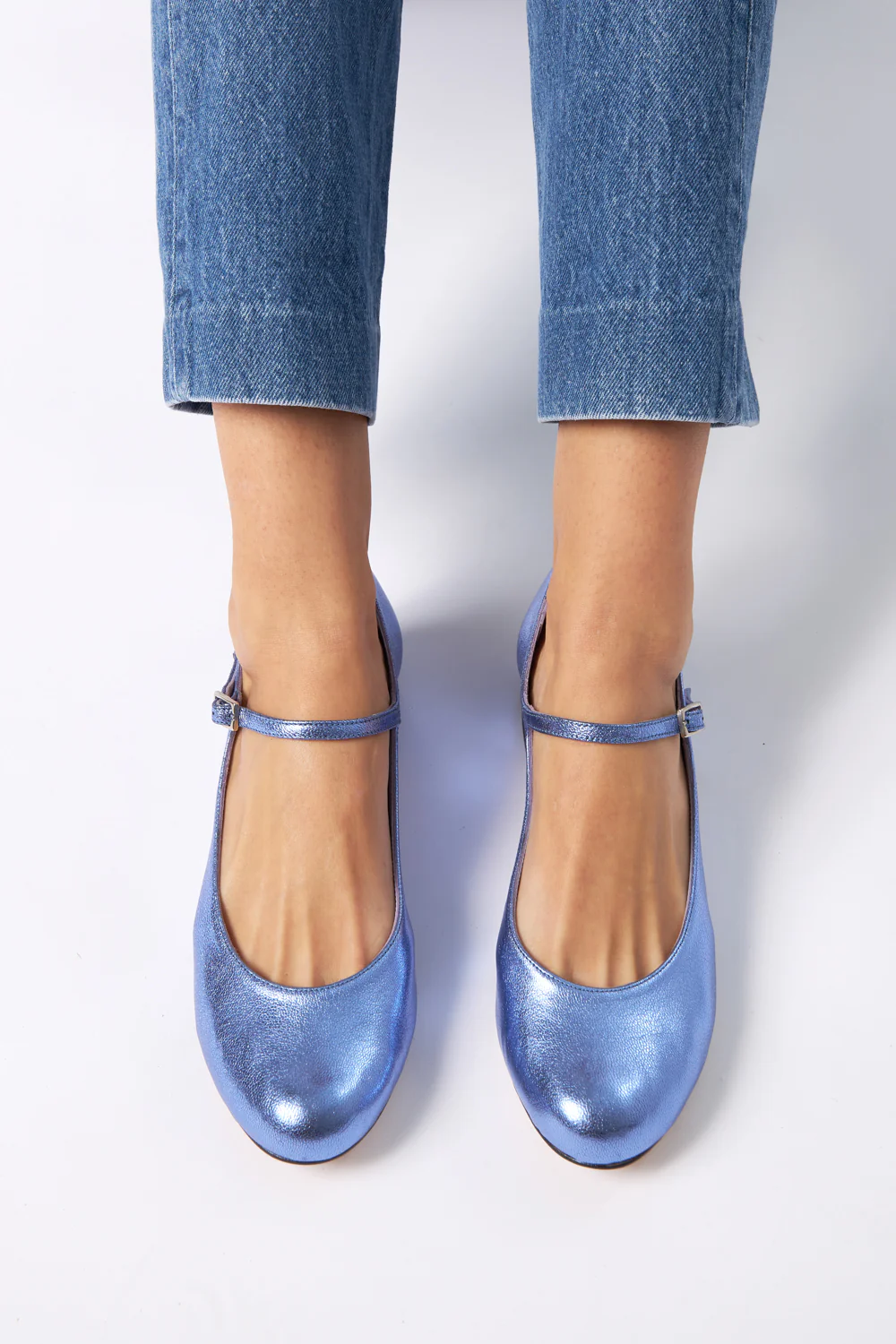 Emilia Mary Janes in Blue Metallic Leather - Image 4