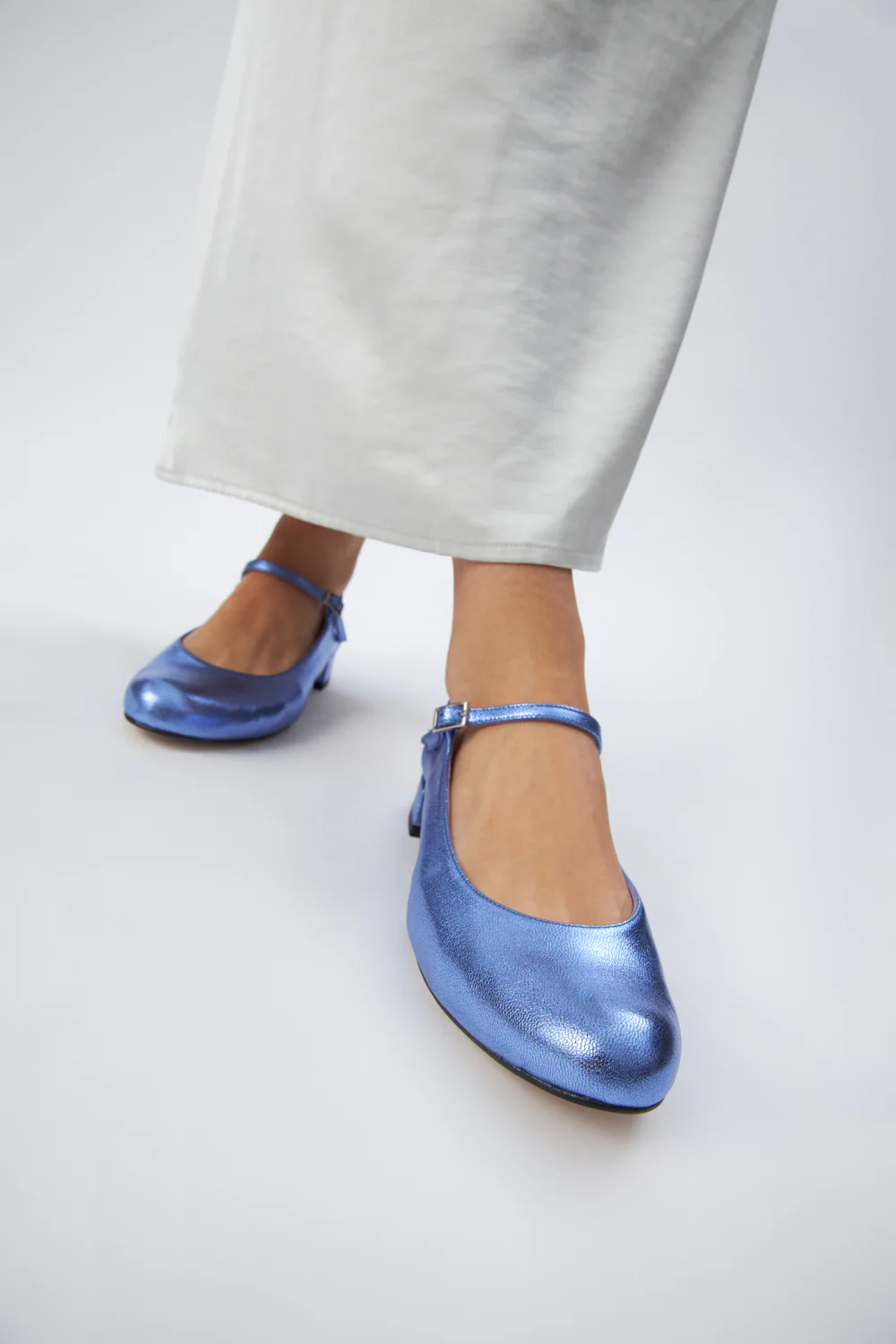 Emilia Mary Janes in Blue Metallic Leather - Image 6