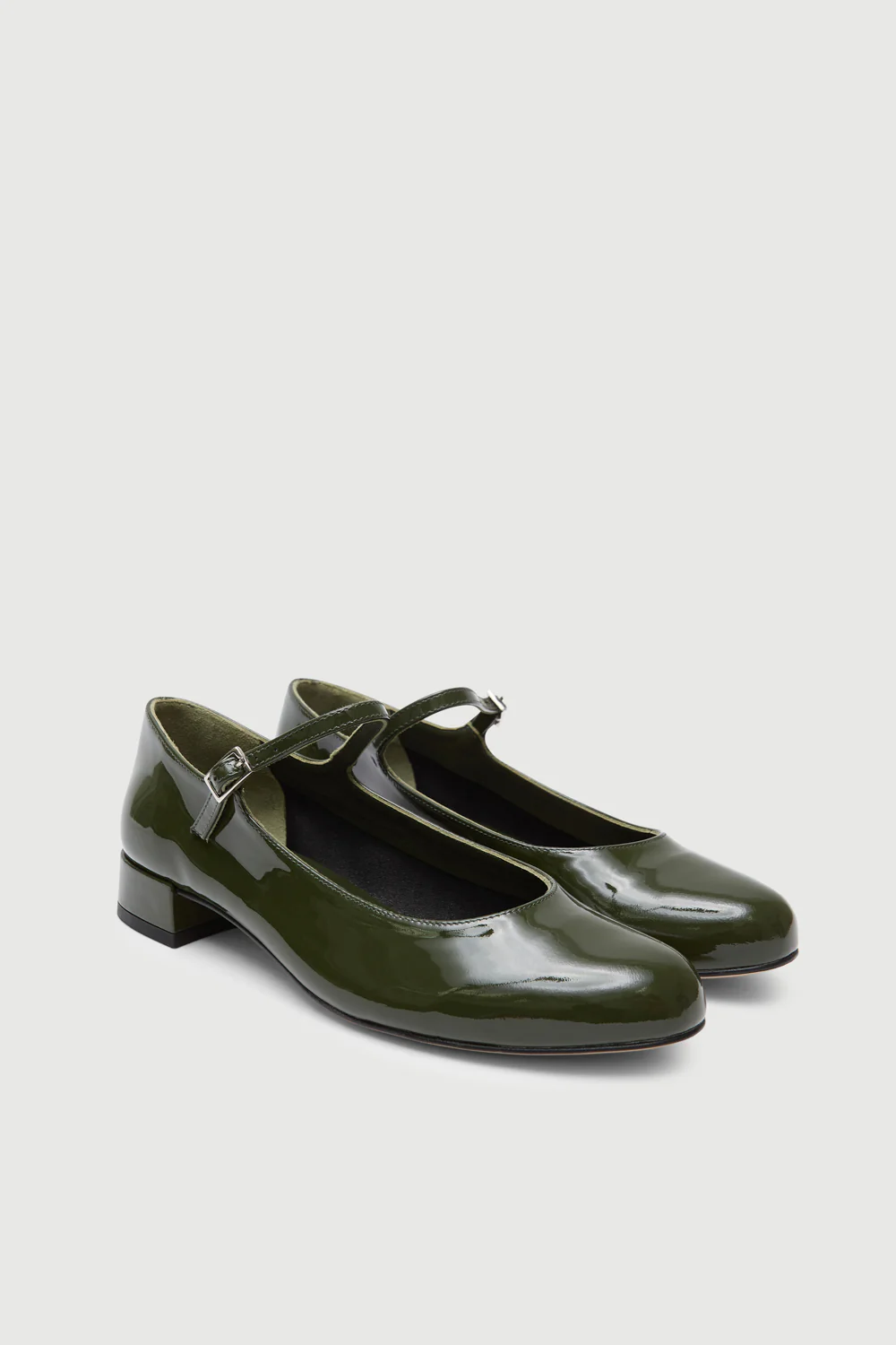 Emilia Mary Janes in Khaki Patent Leather - Image 3