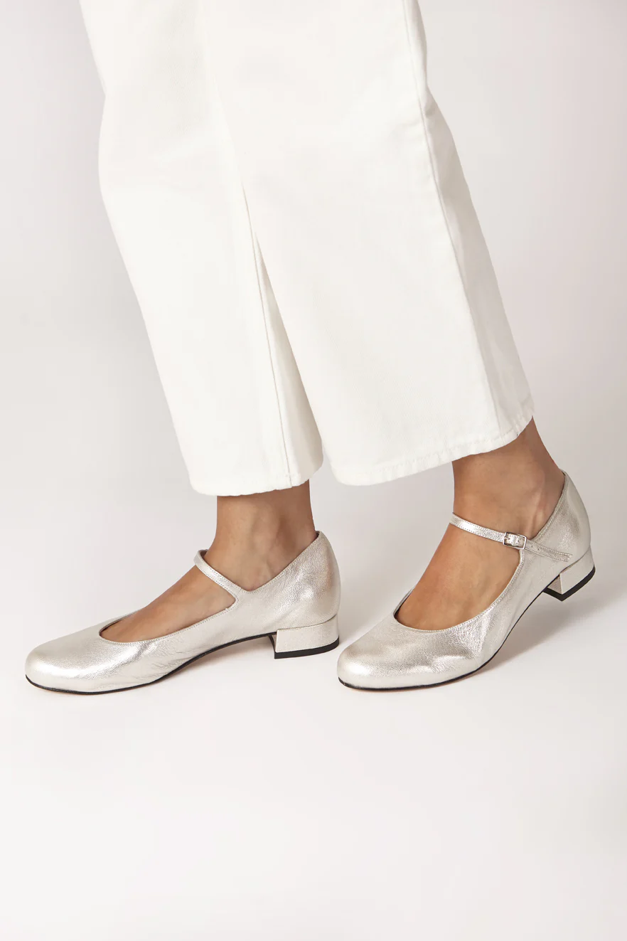 Emilia Mary Janes in Silver Leather - Image 4