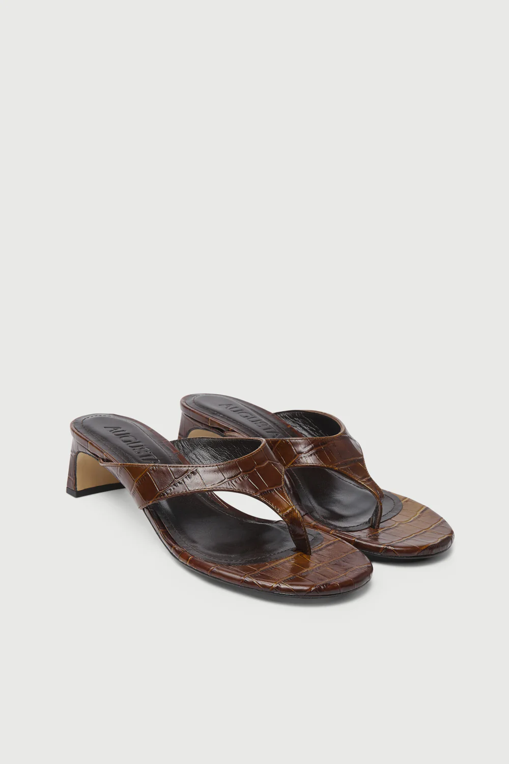 Farah Sandals in Croc-effect Chocolate Leather - Image 3