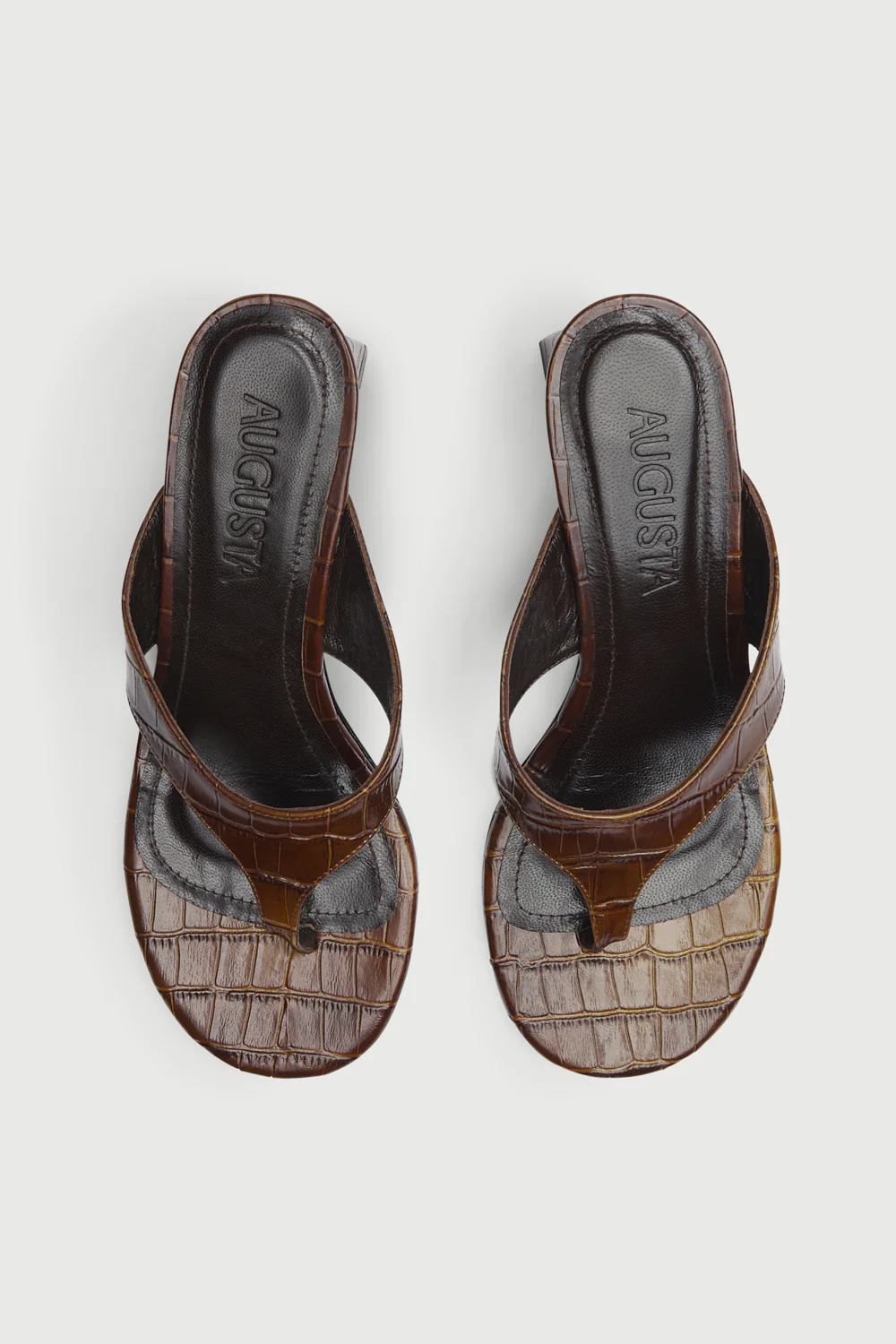 Farah Sandals in Croc-effect Chocolate Leather - Image 5