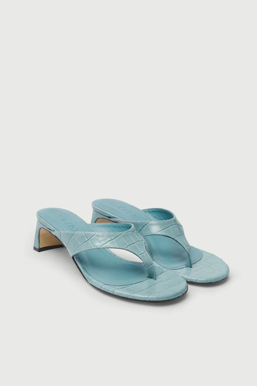 Farah Sandals in Croc-effect Light Blue Leather - Image 3