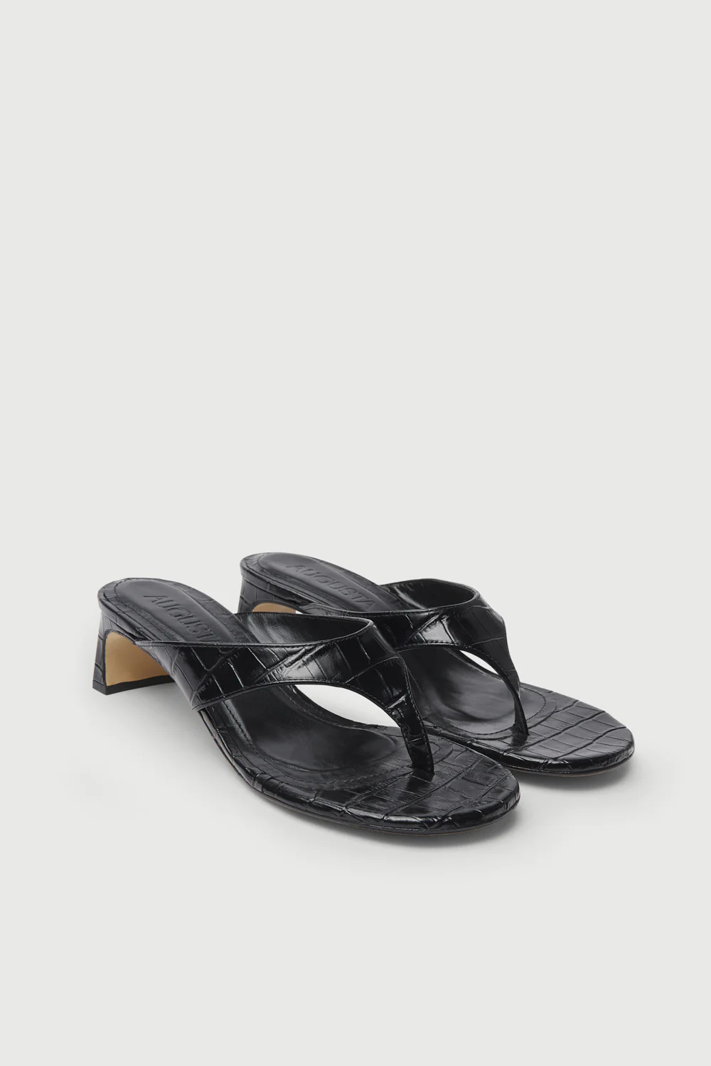 Farah Sandals in Croc-effect Black Leather - Image 3