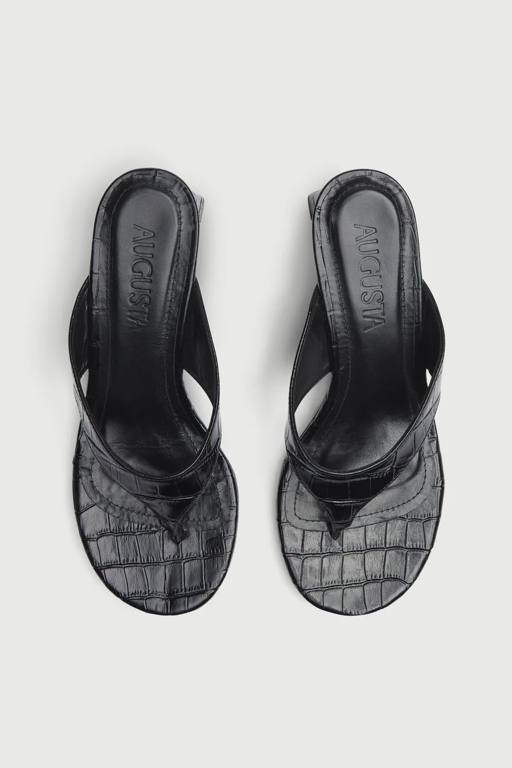 Farah Sandals in Croc-effect Black Leather - Image 5