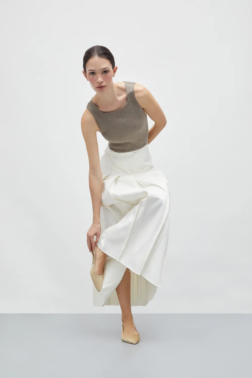 Harper Slingback Flats in Beige Calf Hair - Image 4