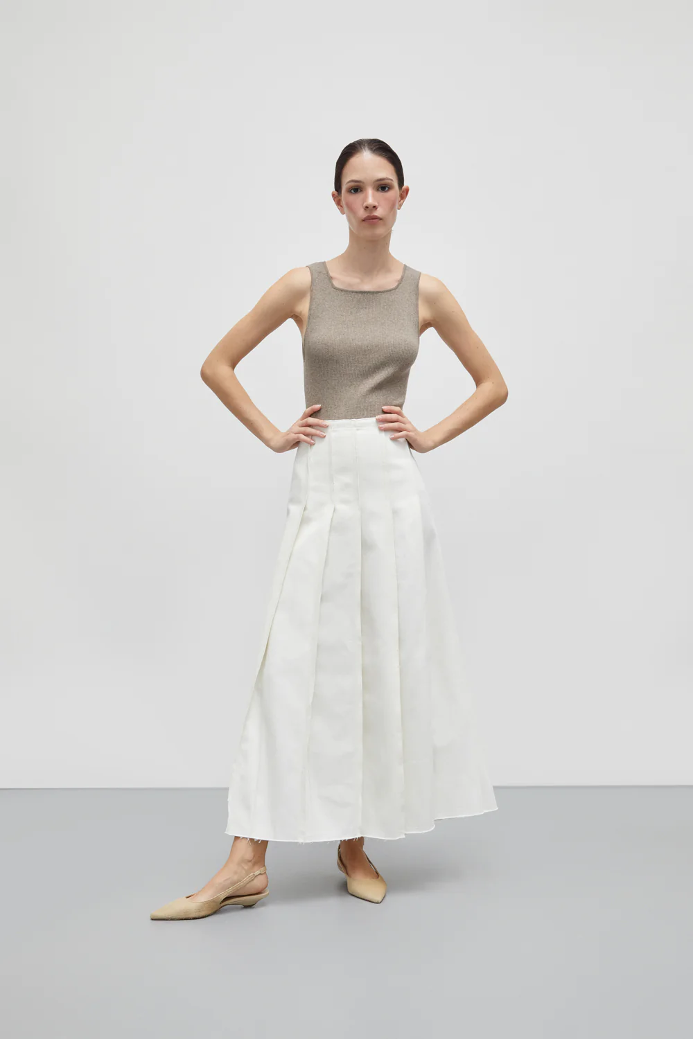 Harper Slingback Flats in Beige Calf Hair - Image 7