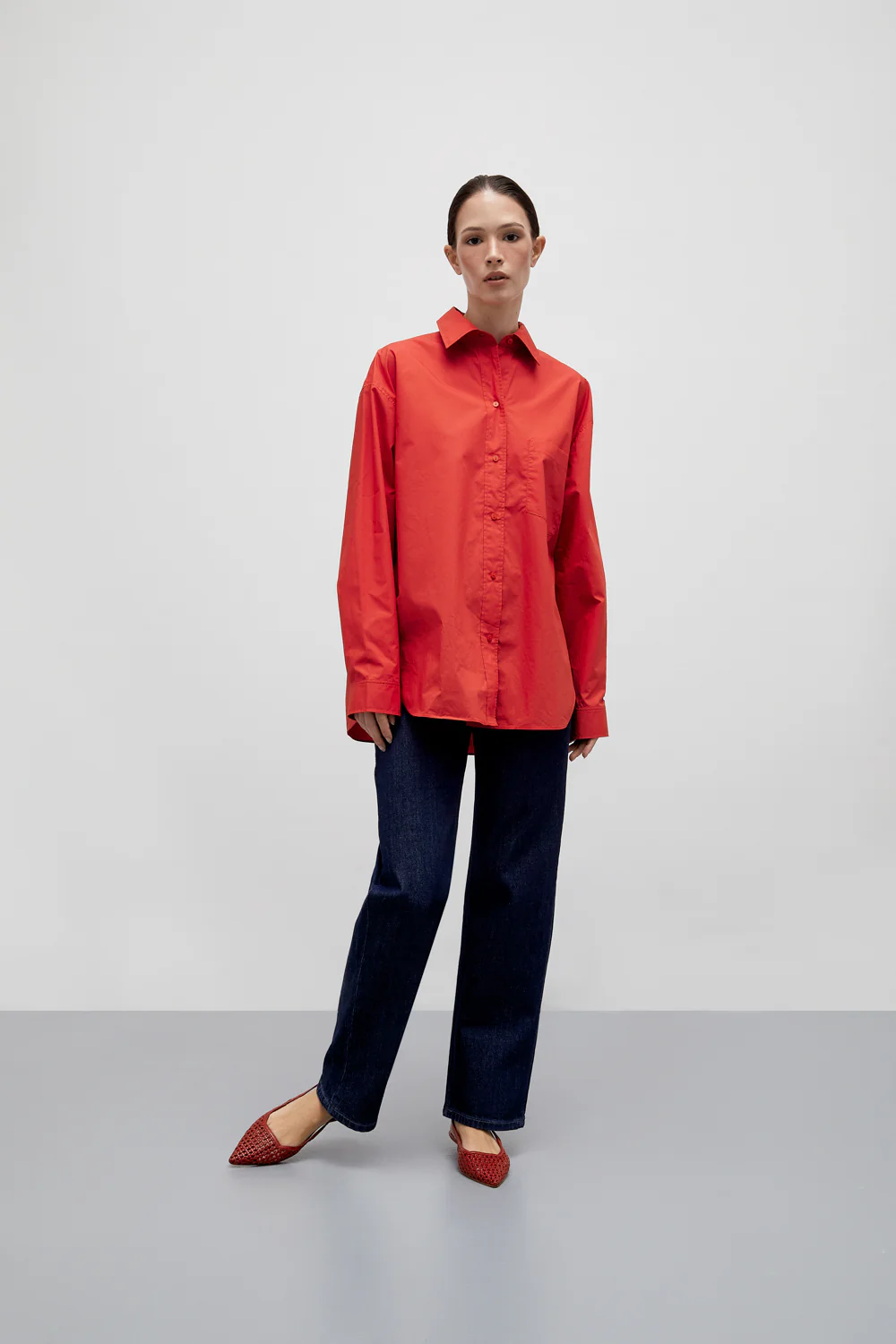 Harper Slingback Flats in Red Woven Leather - Image 6