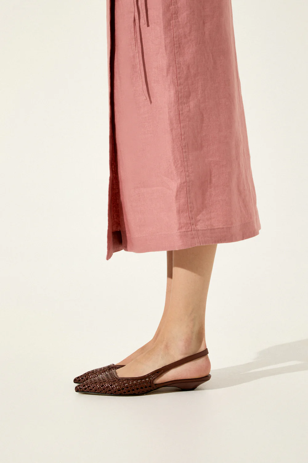 Harper Slingback Flats in Chocolate Woven Leather - Image 4