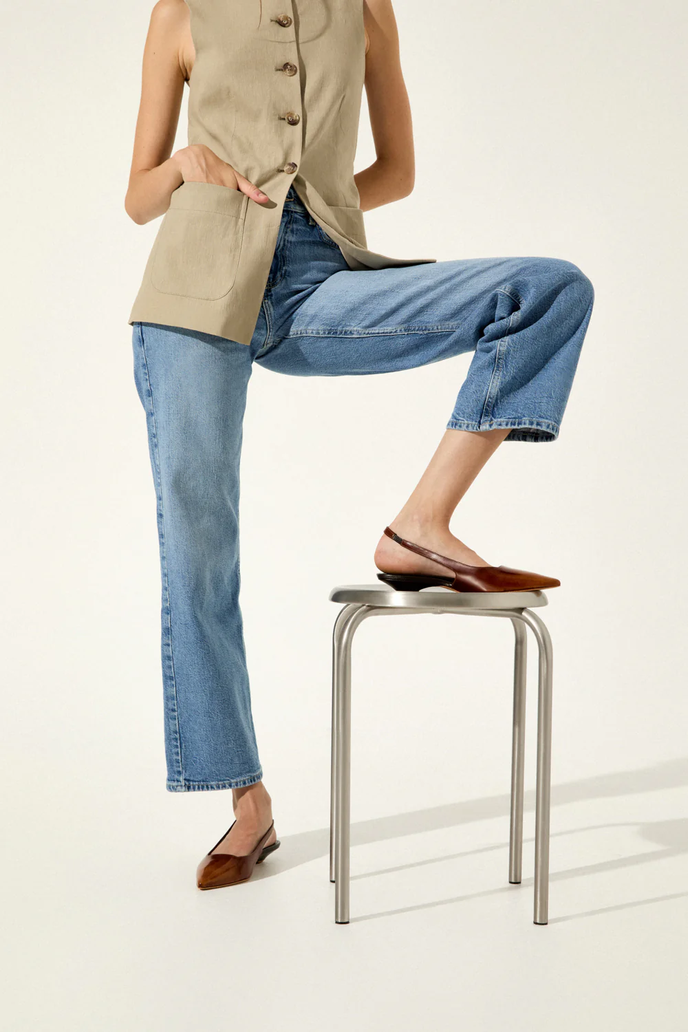 Harper Slingback Flats in Caramel Brushed Leather - Image 4