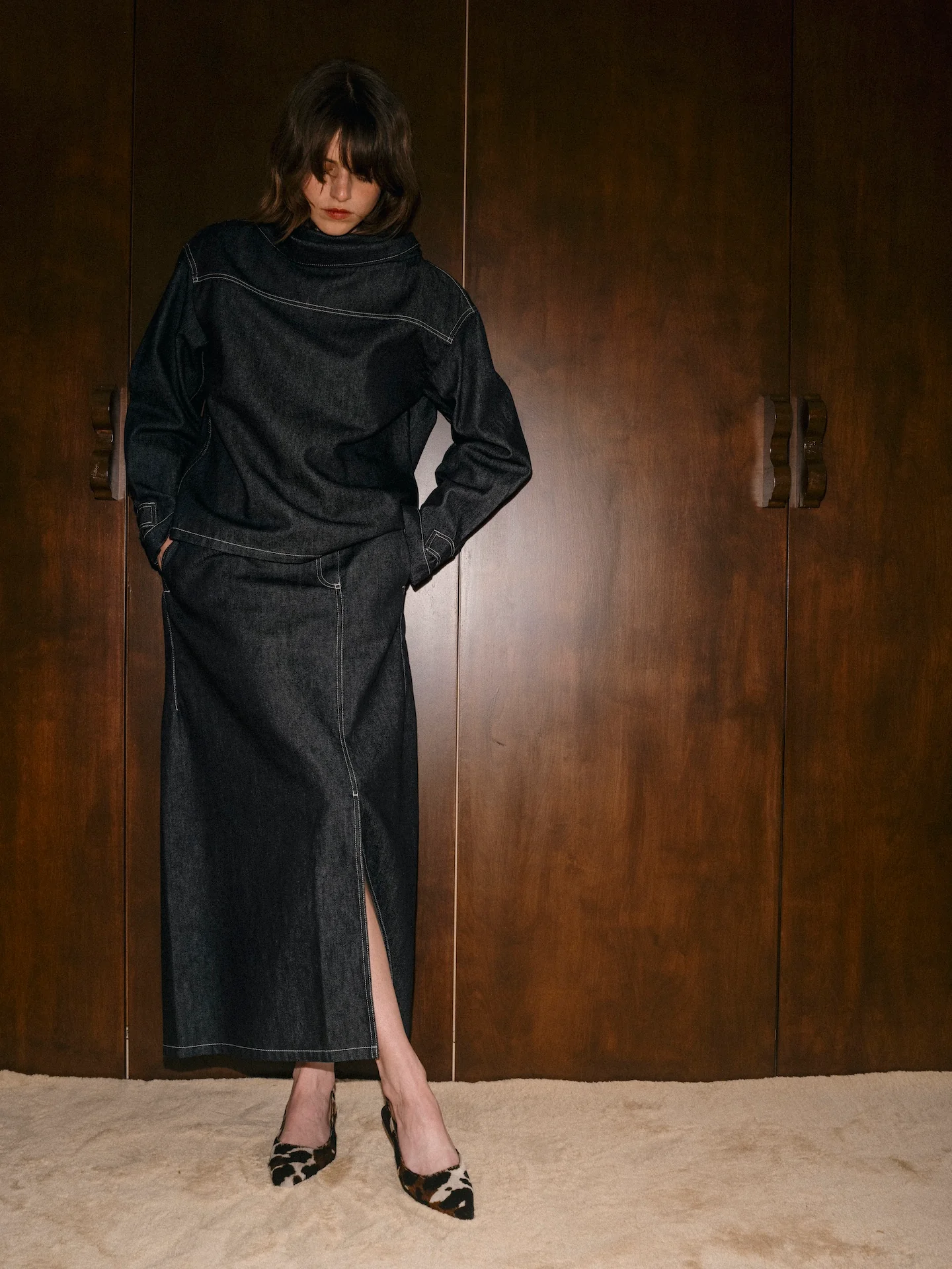 Harper Slingback Flats in Dark Cow Calf Hair - Image 6