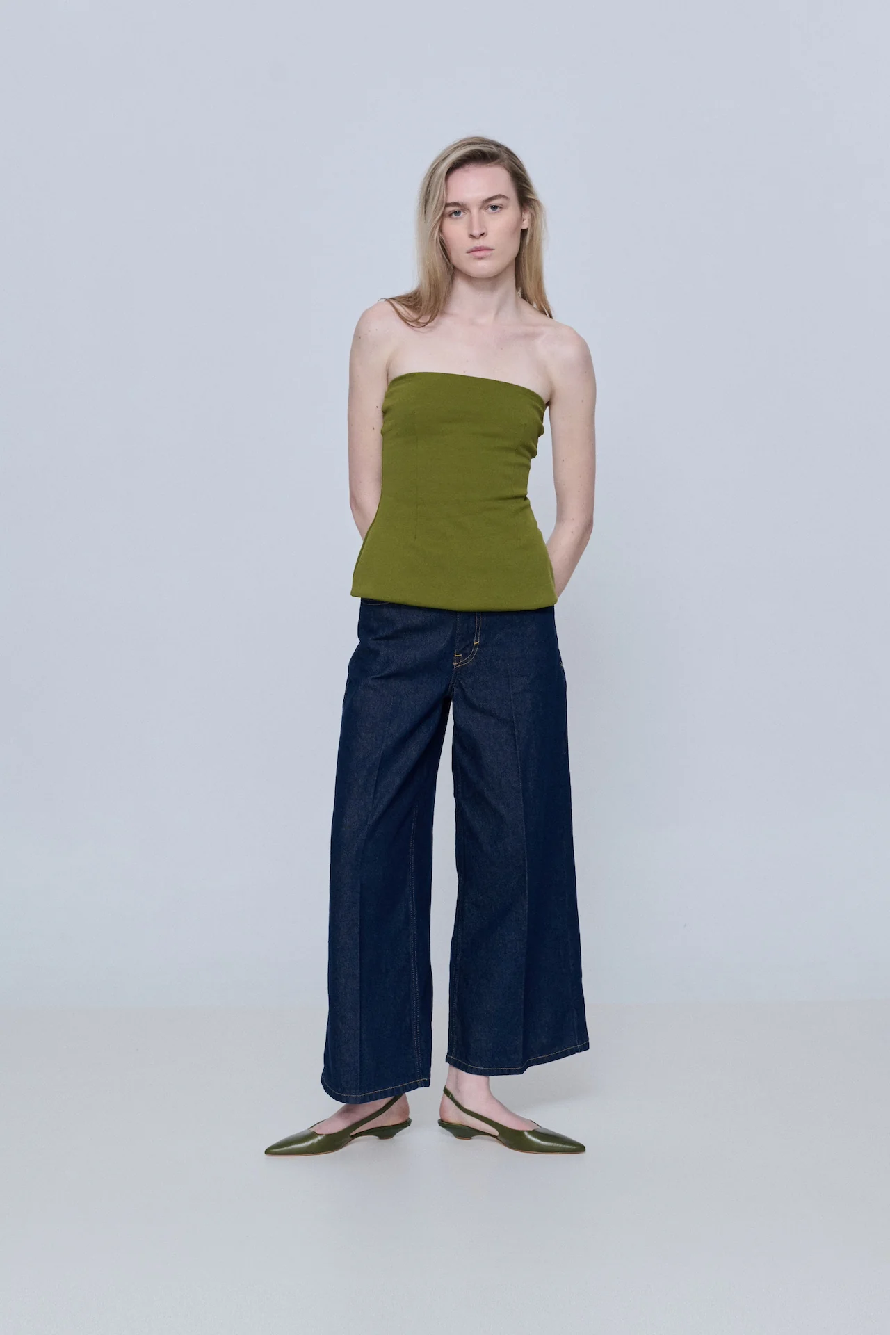 Harper Slingback Flats in Khaki Leather - Image 4