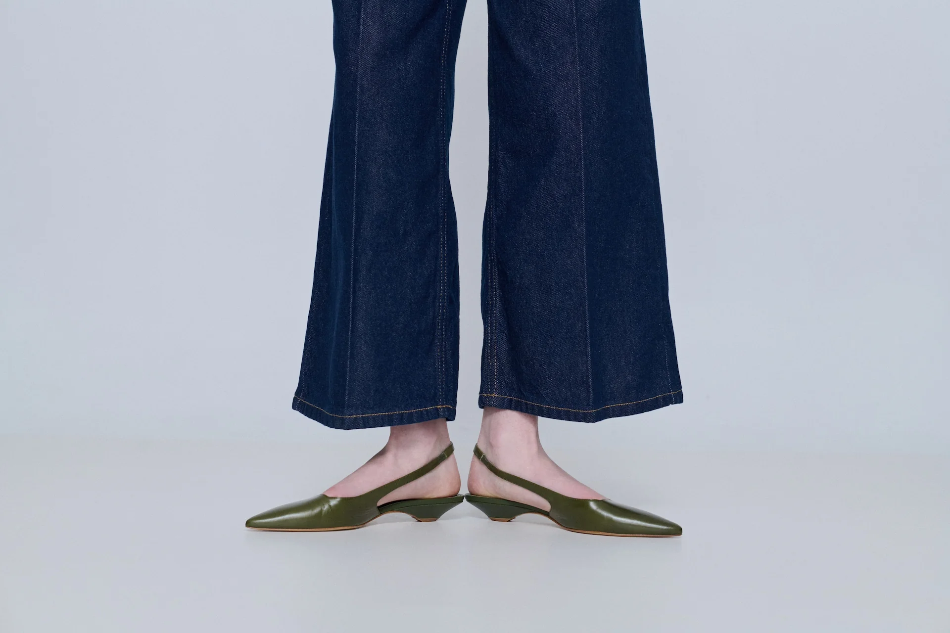 Harper Slingback Flats in Khaki Leather - Image 6