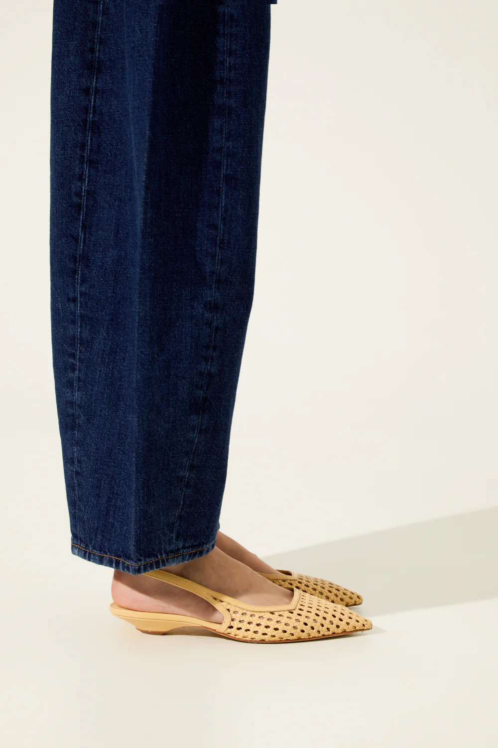 Harper Slingback Flats in Vanilla Woven Leather - Image 6