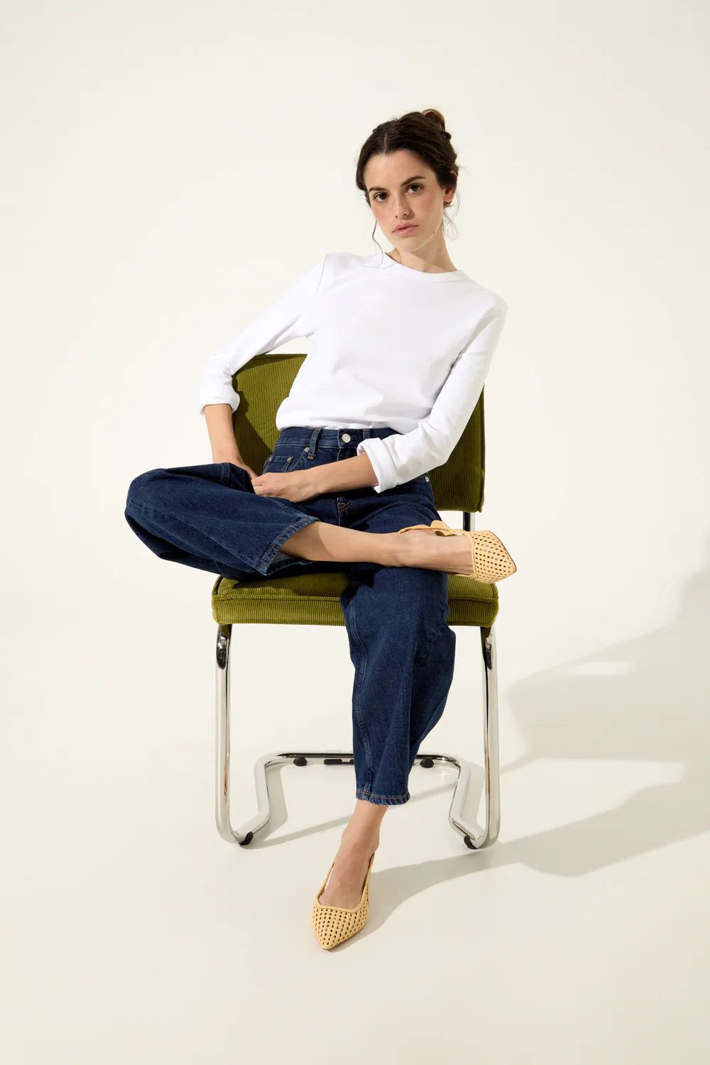 Harper Slingback Flats in Vanilla Woven Leather - Image 7