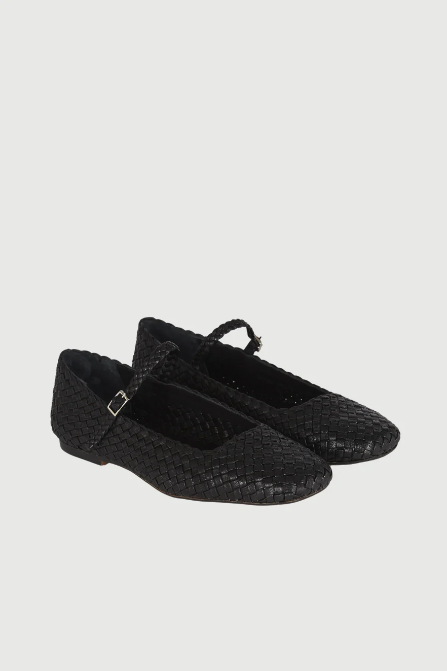 Julieta Mary Janes in Black Braided Leather - Image 3