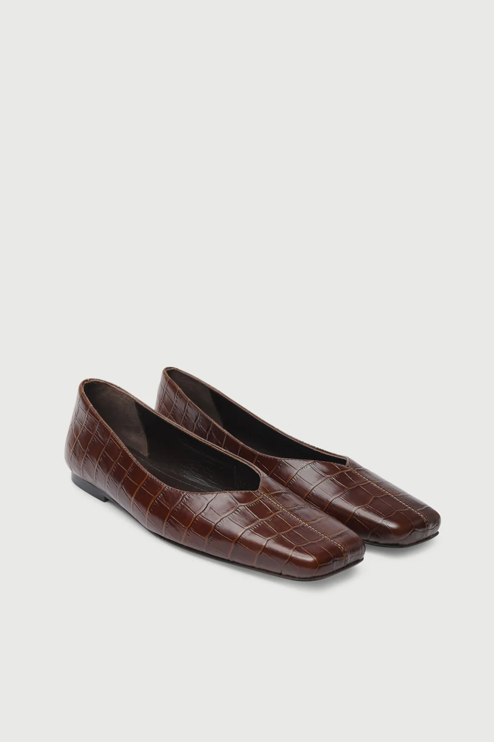 Kate Ballet Flats in Croc-effect Chocolate Leather - Image 3