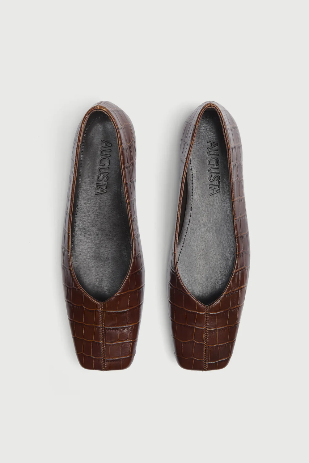 Kate Ballet Flats in Croc-effect Chocolate Leather - Image 5