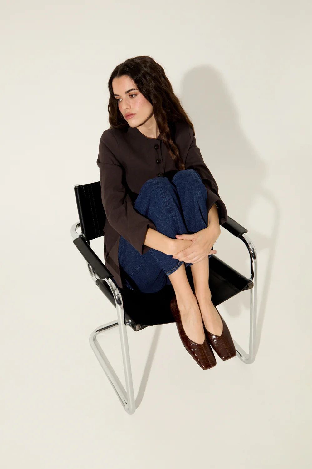 Kate Ballet Flats in Croc-effect Chocolate Leather - Image 6