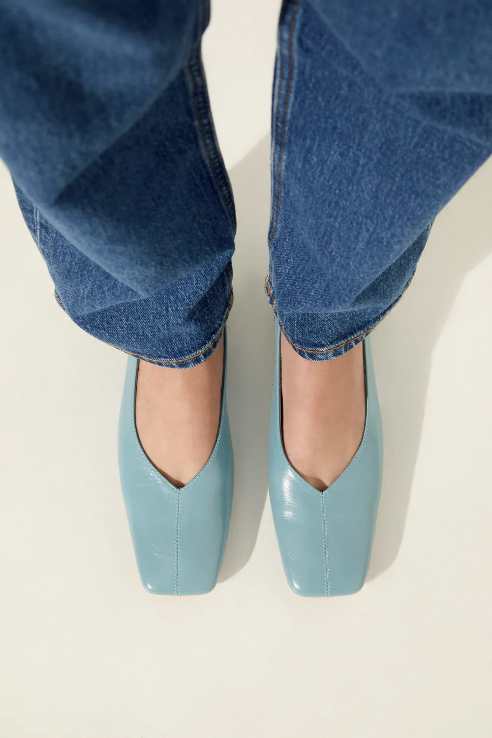 Kate Ballet Flats in Light Blue Leather - Image 4