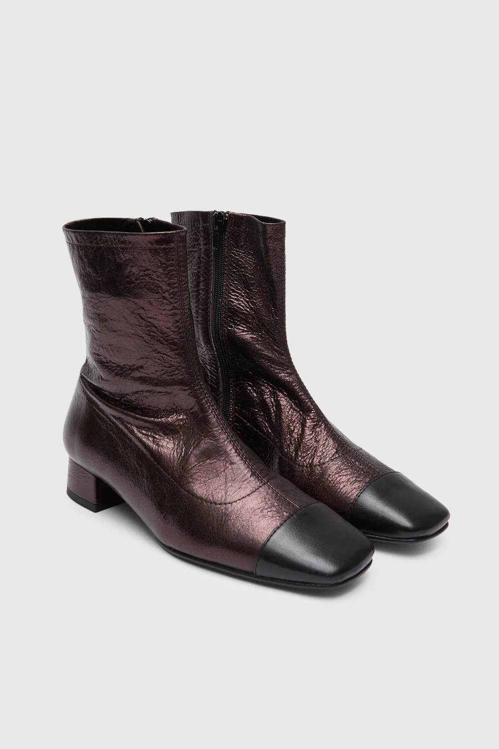 Laurie Ankle Boots in Chocolate-coloured Metallic Leather - Image 3