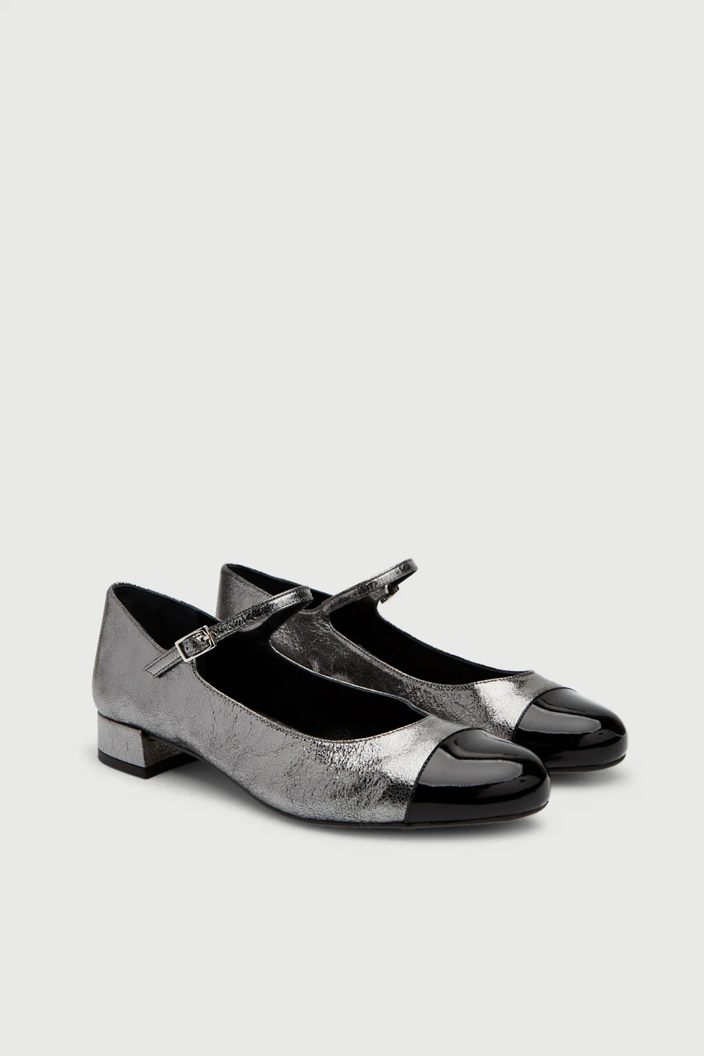 Lola Mary Janes in Charcoal-coloured Metallic Leather - Image 3