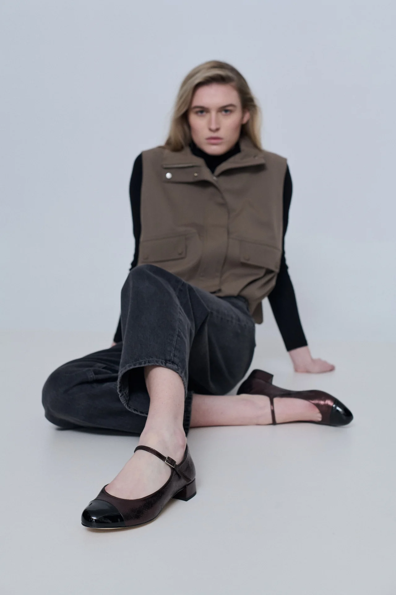 Lola Mary Janes in Chocolate-coloured Metallic Leather - Image 2
