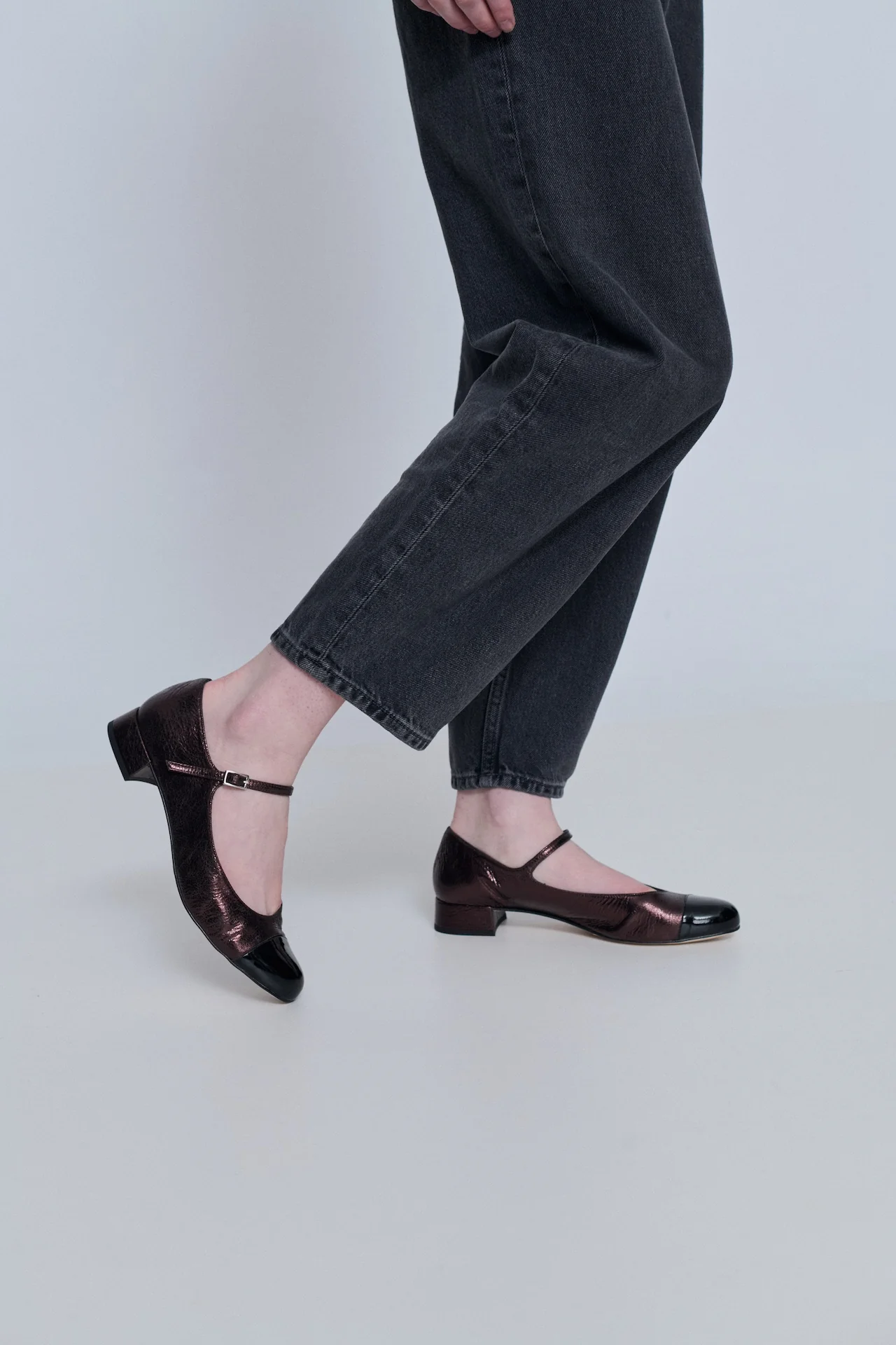 Lola Mary Janes in Chocolate-coloured Metallic Leather - Image 4