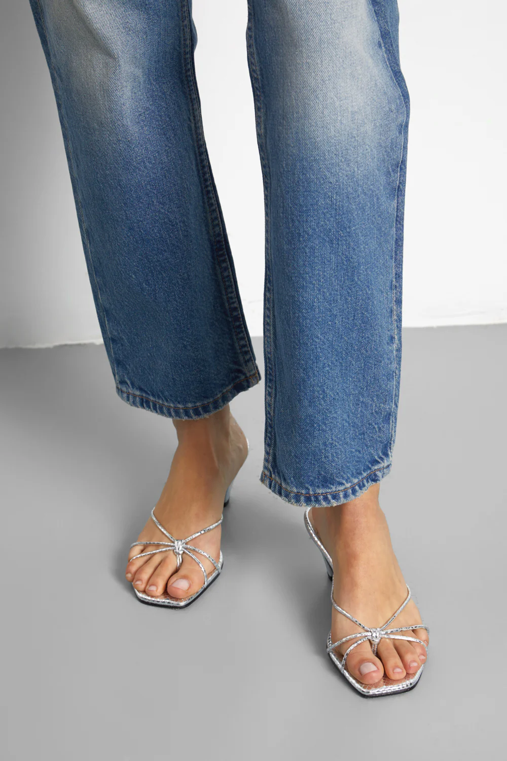 Lottie Sandals in Silver Leather - Image 2