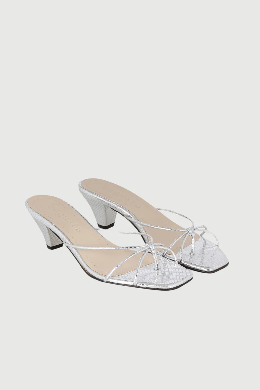 Lottie Sandals in Silver Leather - Image 3