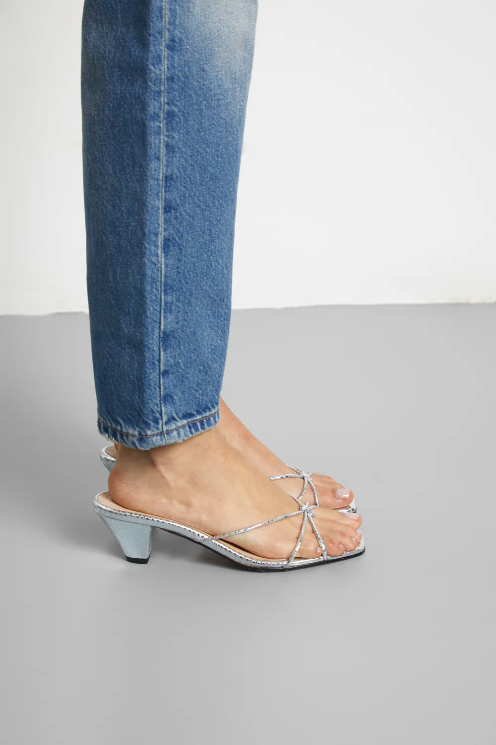Lottie Sandals in Silver Leather - Image 4