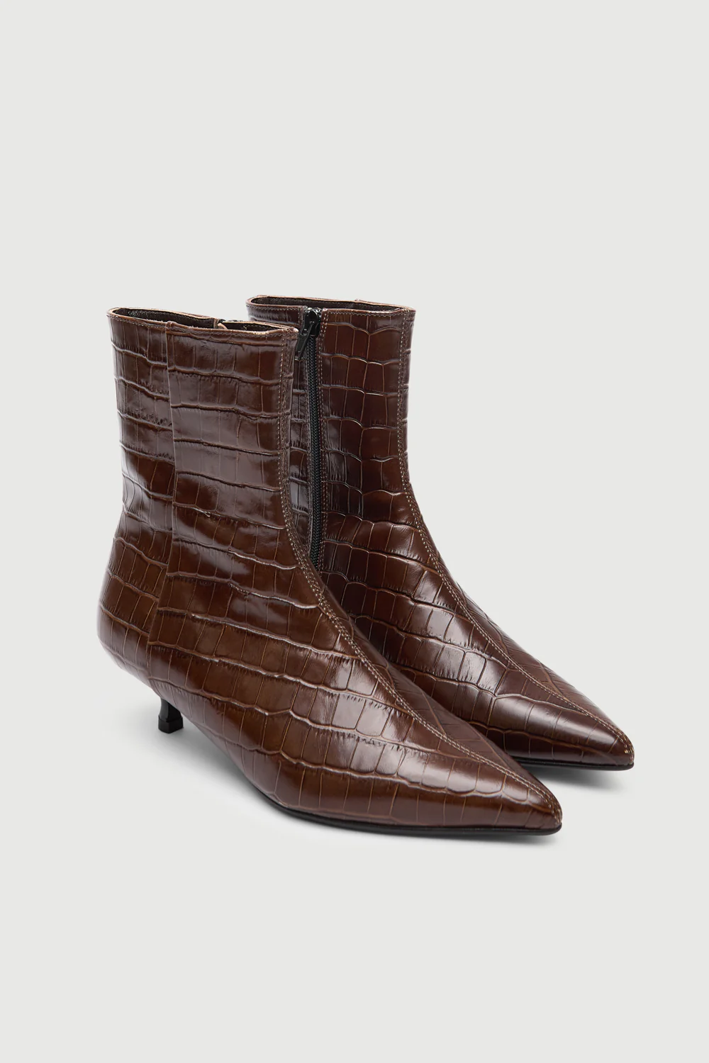 Paula Ankle Boots in Chocolate Croc-effect Leather - Image 3