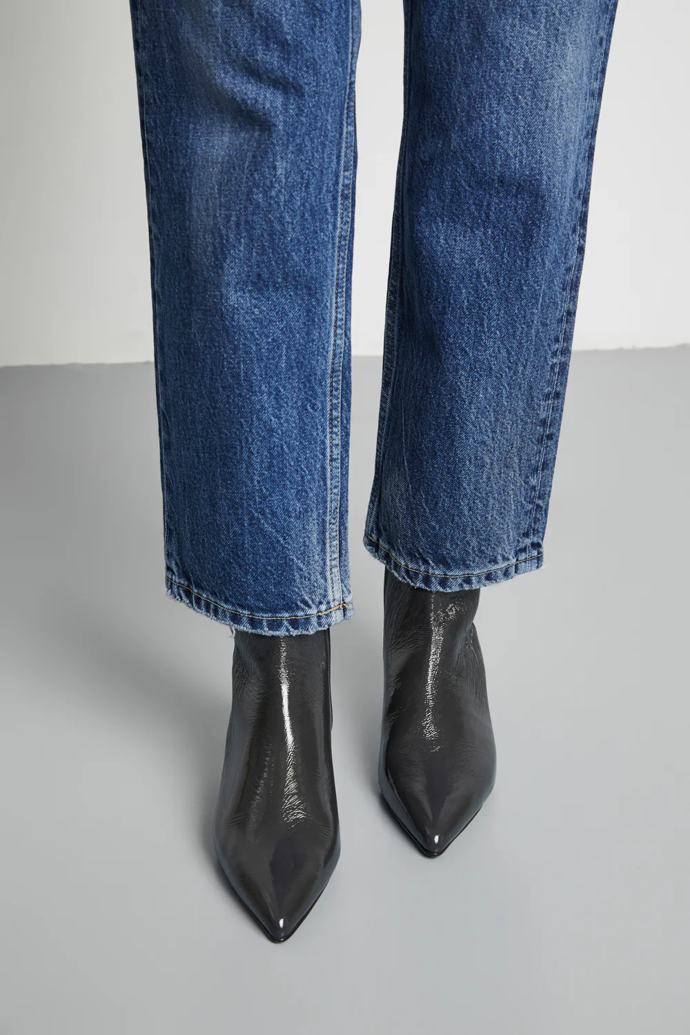 Paula Ankle Boots in Grey Patent Leather - Image 5