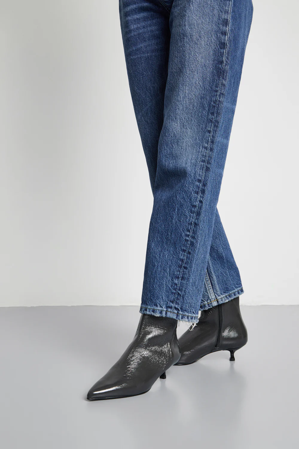 Paula Ankle Boots in Grey Patent Leather - Image 6