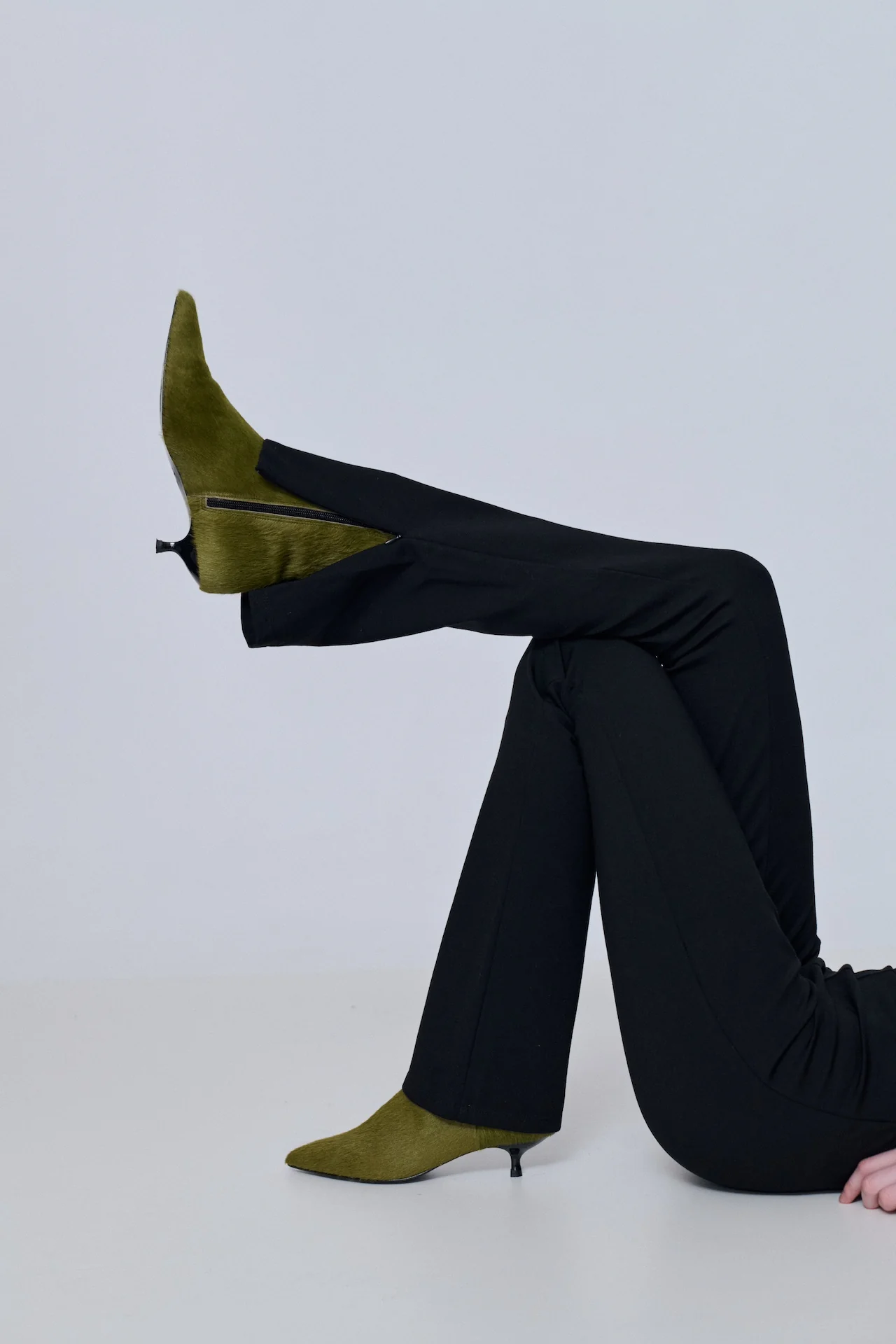 Paula Ankle Boots in Olive Calf Hair - Image 2