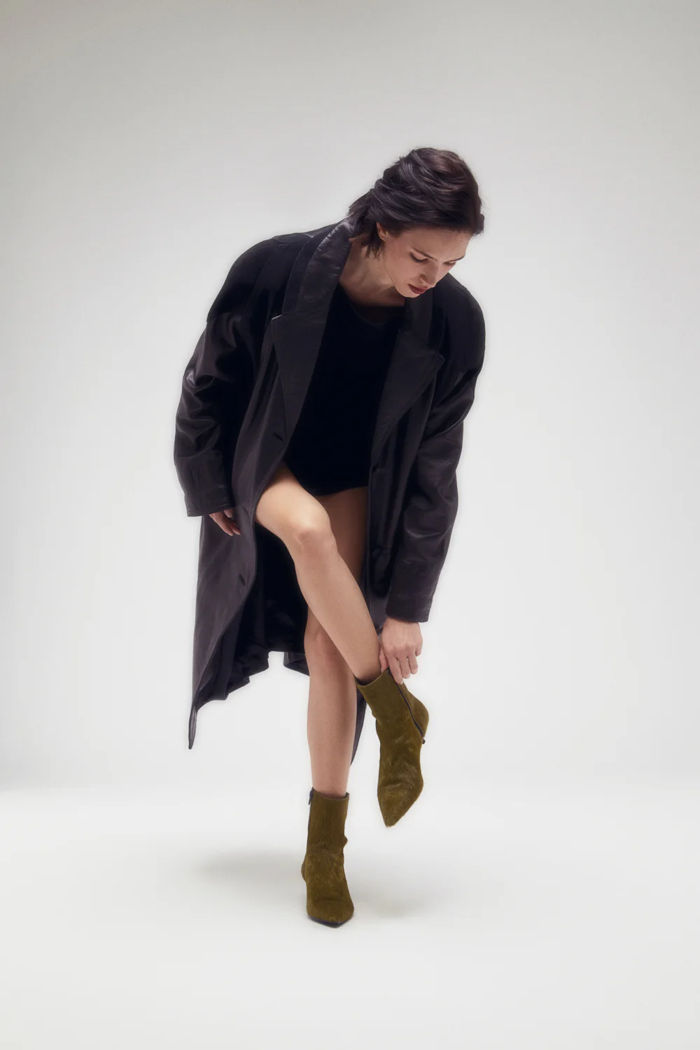 Paula Ankle Boots in Olive Calf Hair - Image 6