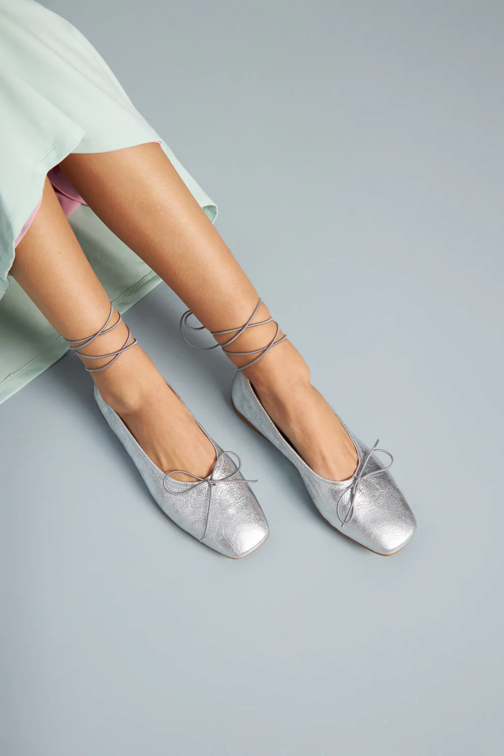 Sienna Ballet Flats in Silver Leather - Image 2