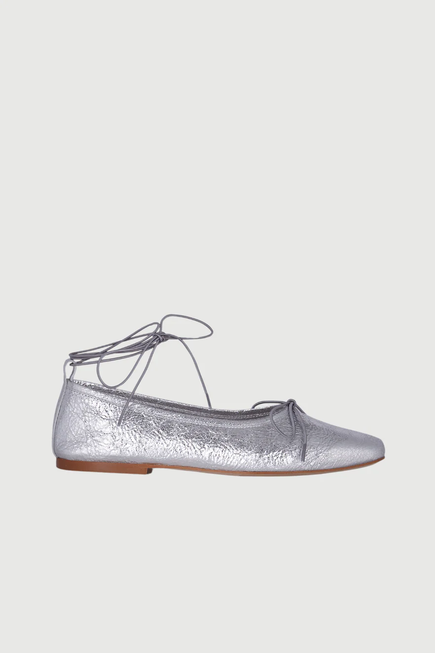 Sienna Ballet Flats in Silver Leather - Image 3