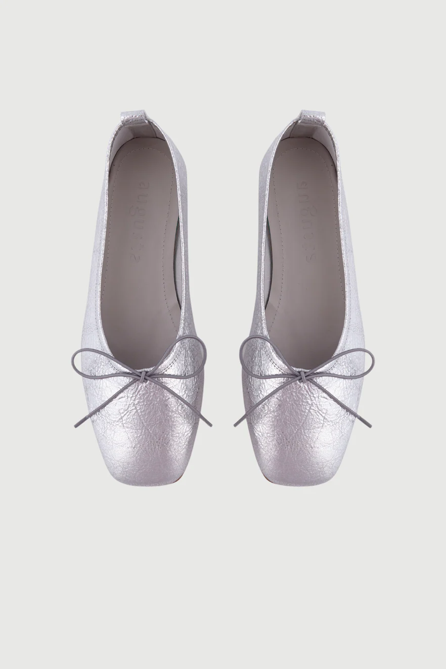 Sienna Ballet Flats in Silver Leather - Image 5