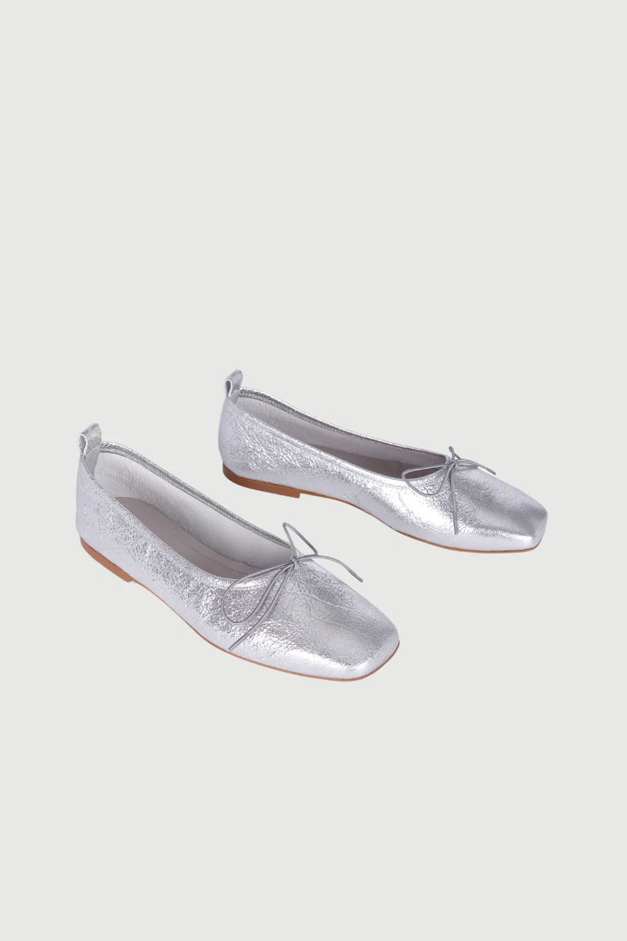 Sienna Ballet Flats in Silver Leather - Image 6